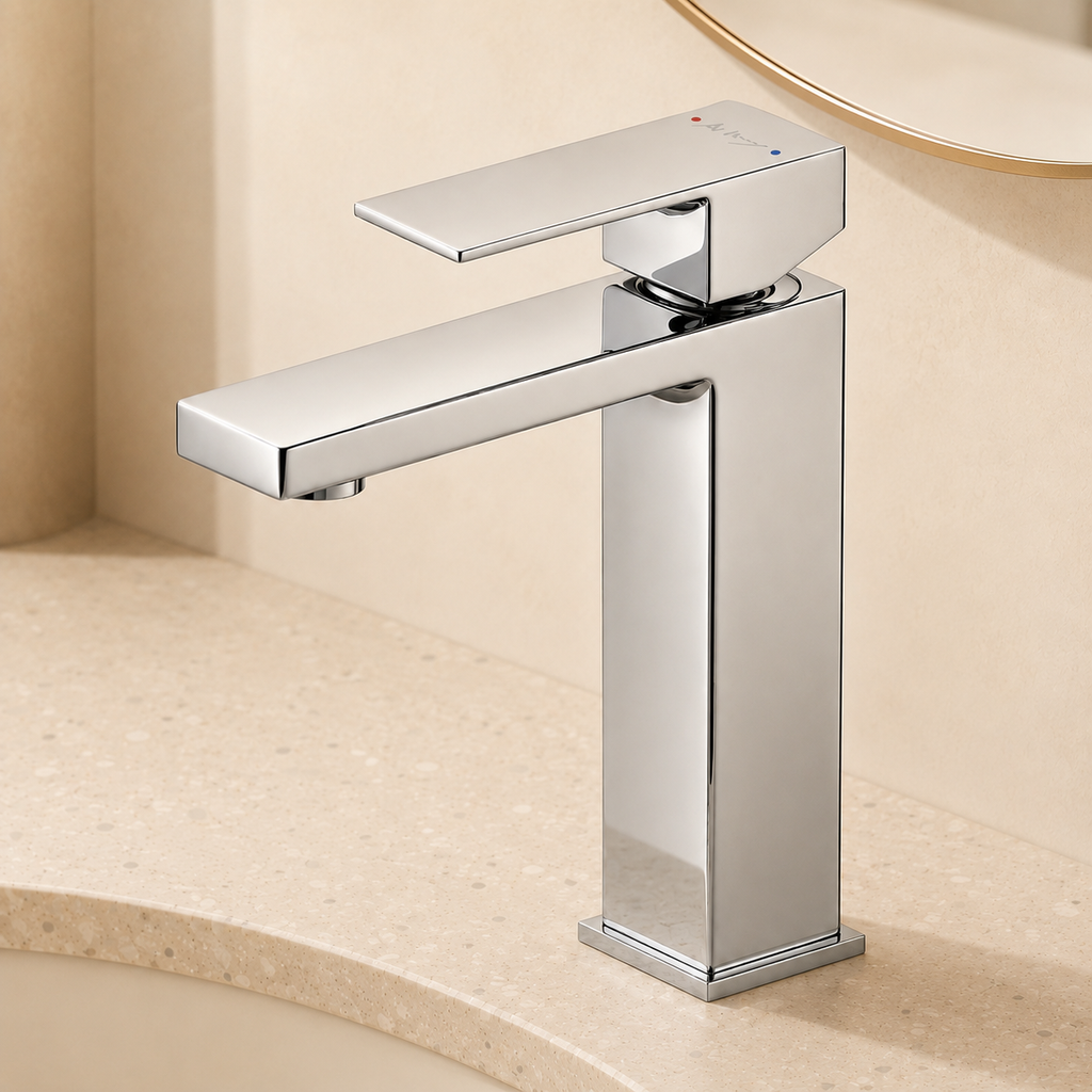 Minimalist Square Bathroom Washbasin Faucet