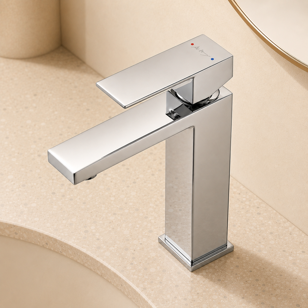 Minimalist Square Bathroom Washbasin Faucet