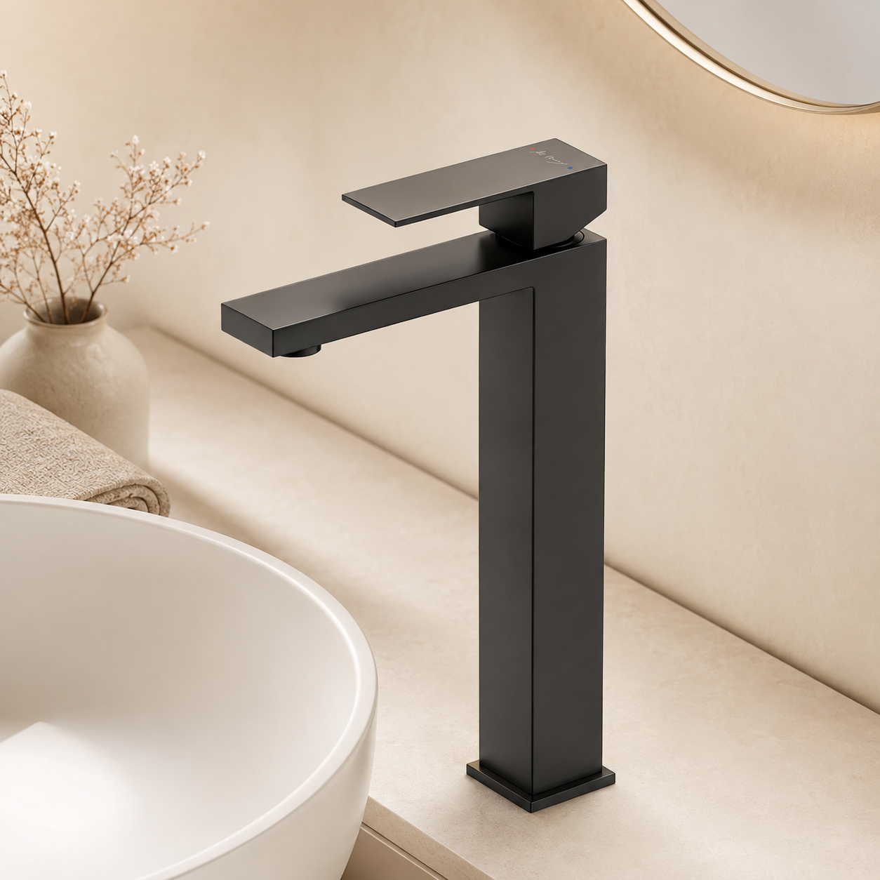 Tall Square Hot and Cold Water Basin Faucet