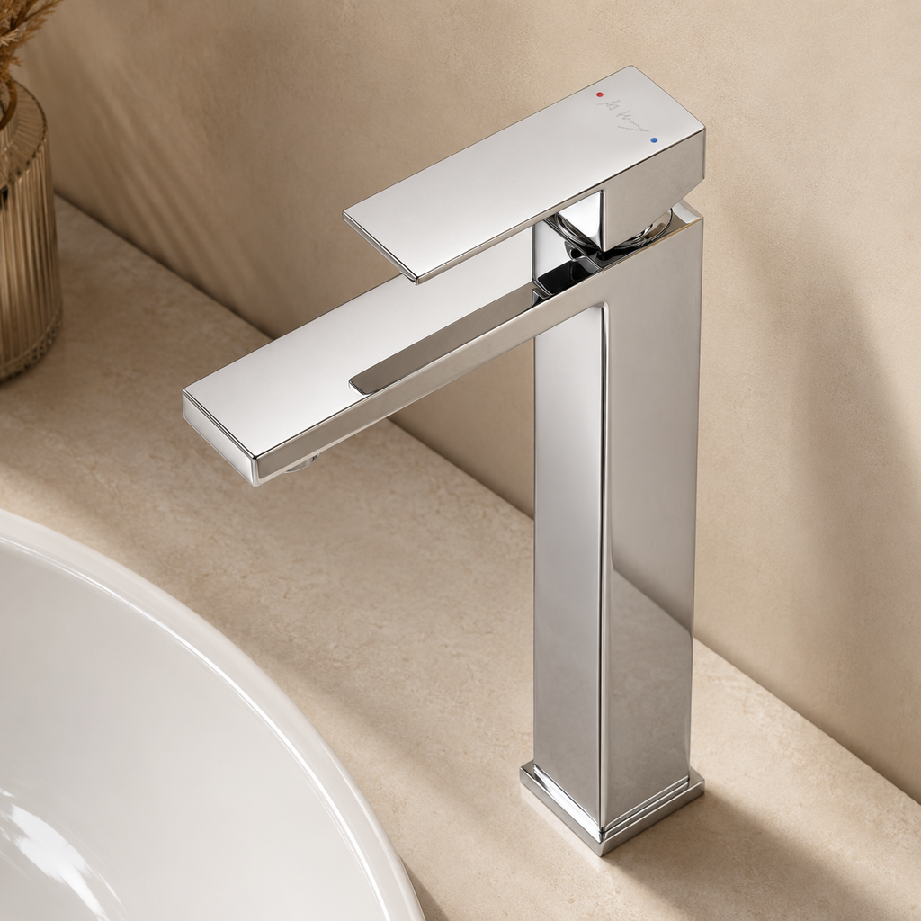 Tall Square Hot and Cold Water Basin Faucet