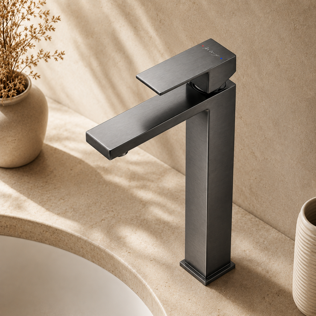 Tall Square Hot and Cold Water Basin Faucet