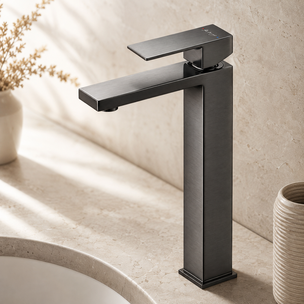 Tall Square Hot and Cold Water Basin Faucet