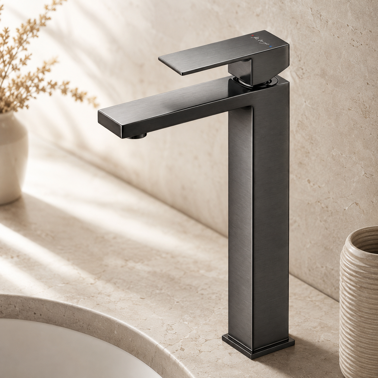 Tall Square Hot and Cold Water Basin Faucet