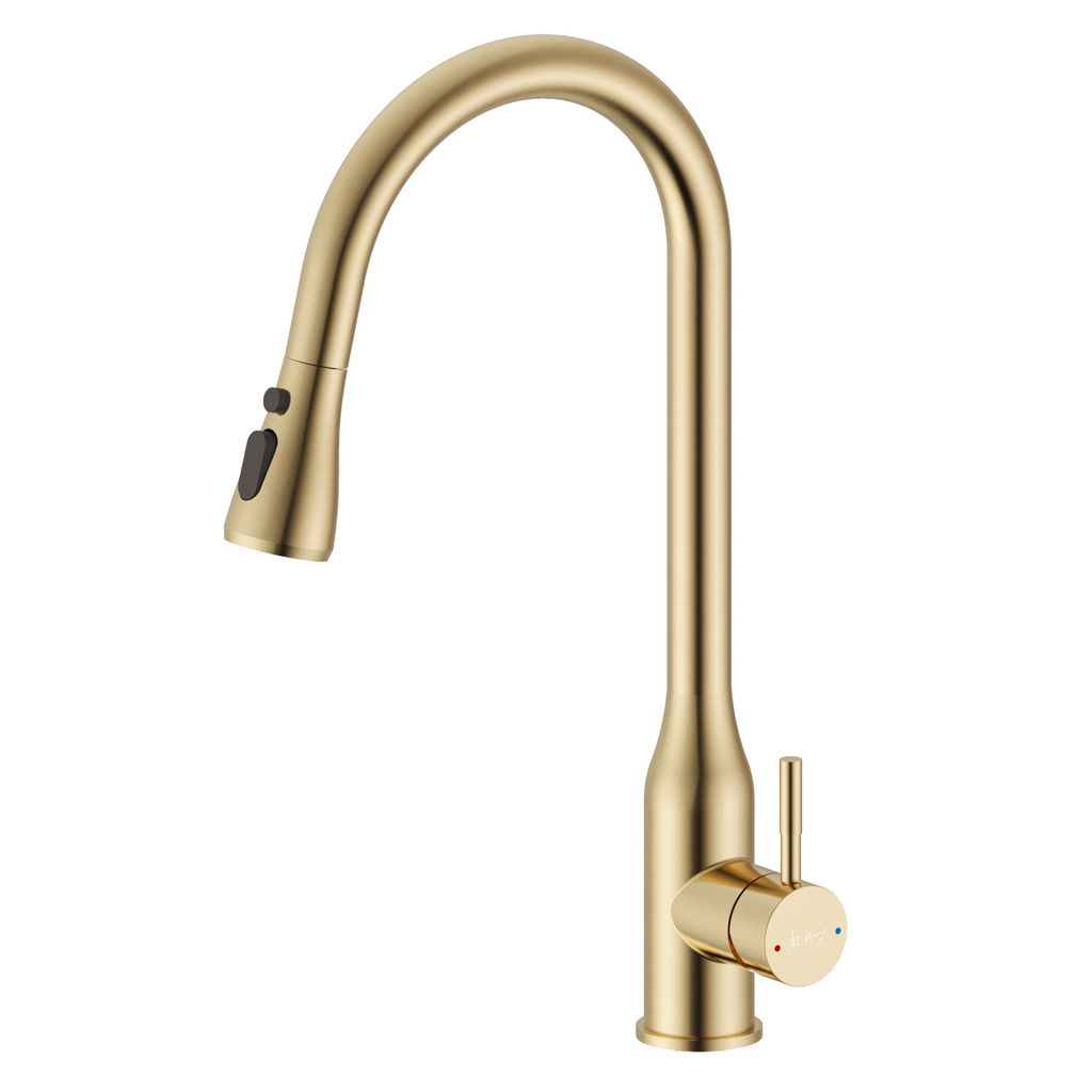 High-bend pull-out kitchen sink faucet