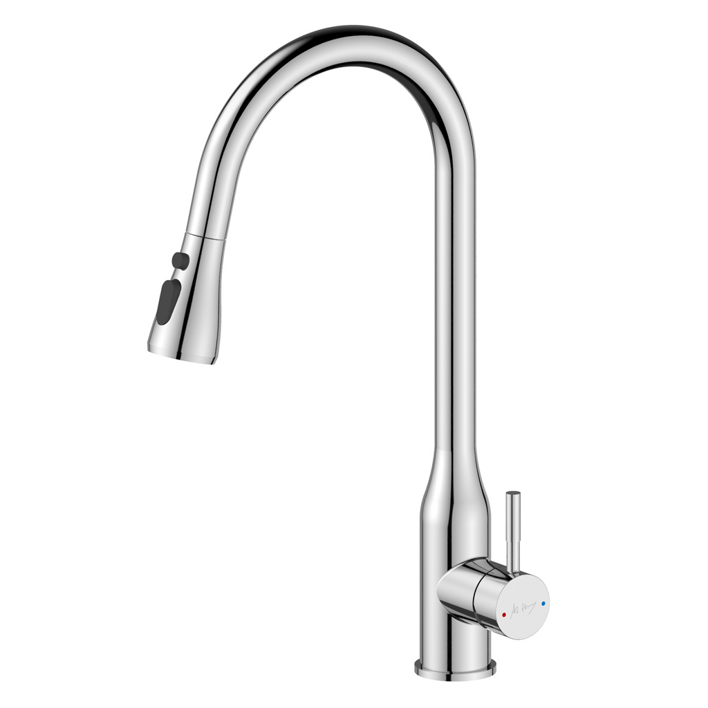 High-bend pull-out kitchen sink faucet