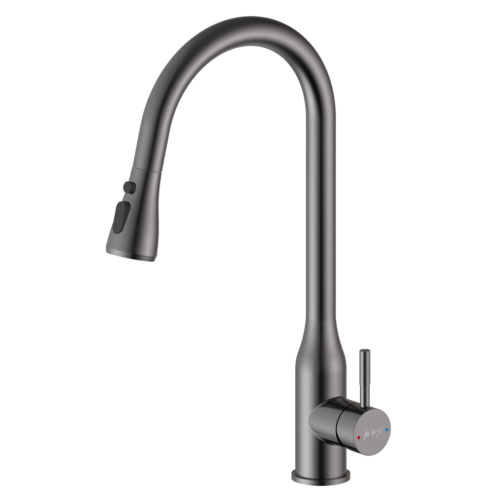 High-bend pull-out kitchen sink faucet