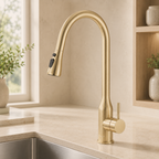 High-bend pull-out kitchen sink faucet
