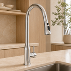 High-bend pull-out kitchen sink faucet