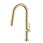Pull-out kitchen sink faucet with high bend