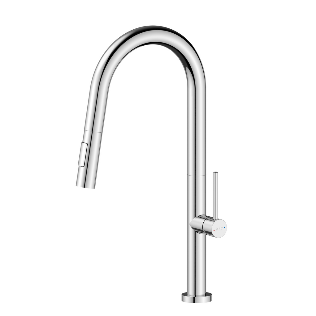 Pull-out kitchen sink faucet with high bend