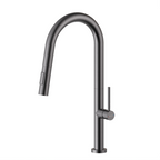 Pull-out kitchen sink faucet with high bend