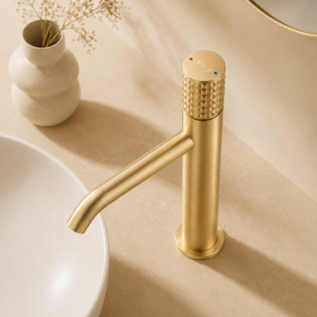 Bathroom Diamond Pattern Tall Cylindrical Basin Faucet