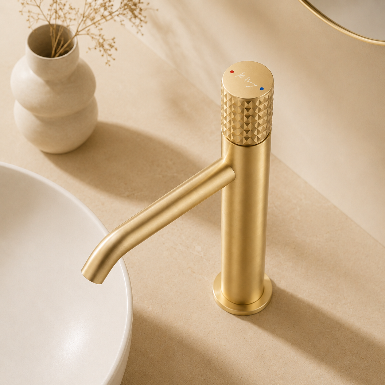 Bathroom Diamond Pattern Tall Cylindrical Basin Faucet