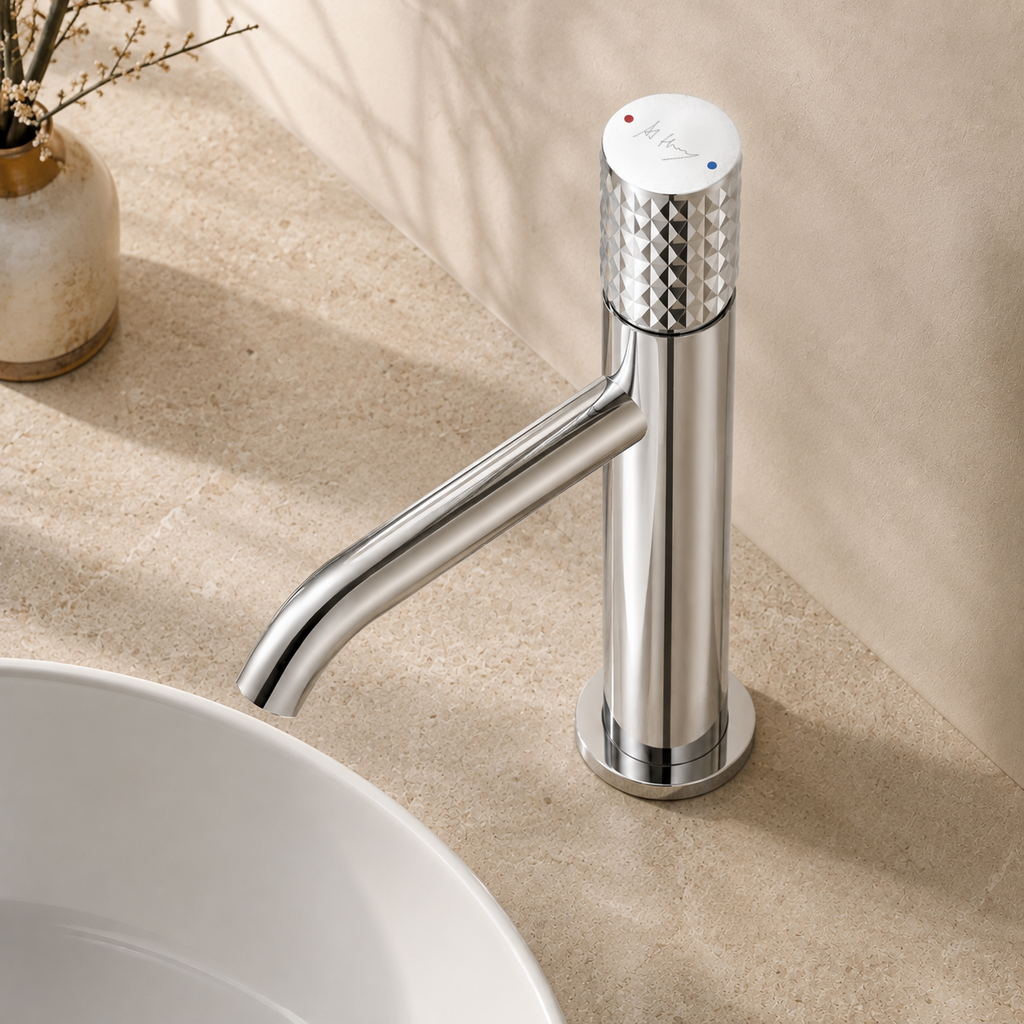 Bathroom Diamond Pattern Tall Cylindrical Basin Faucet