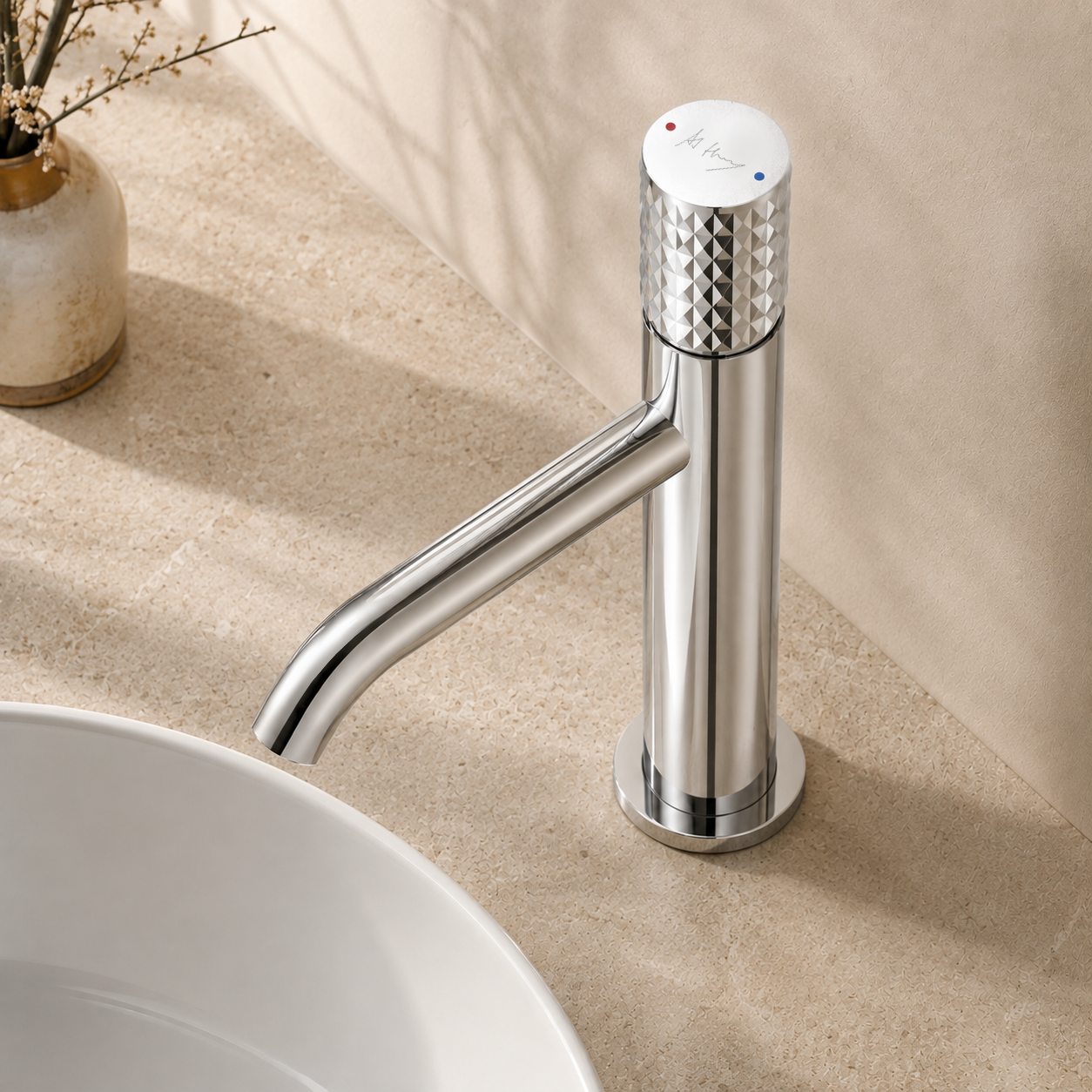 Bathroom Diamond Pattern Tall Cylindrical Basin Faucet