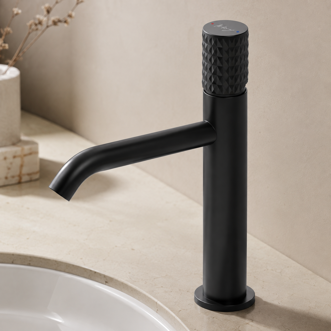 Bathroom Diamond Pattern Tall Cylindrical Basin Faucet