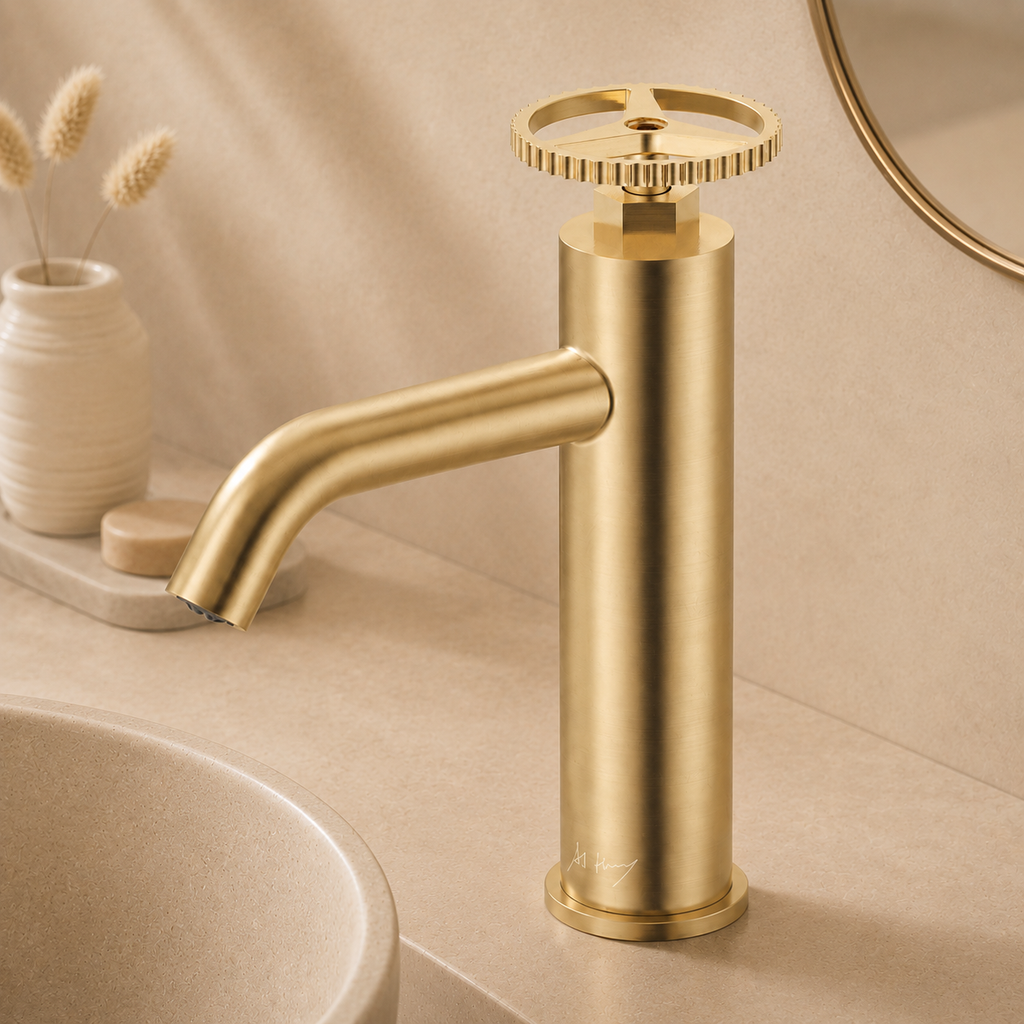 Unique Retro Wheel Handle Basin Faucet