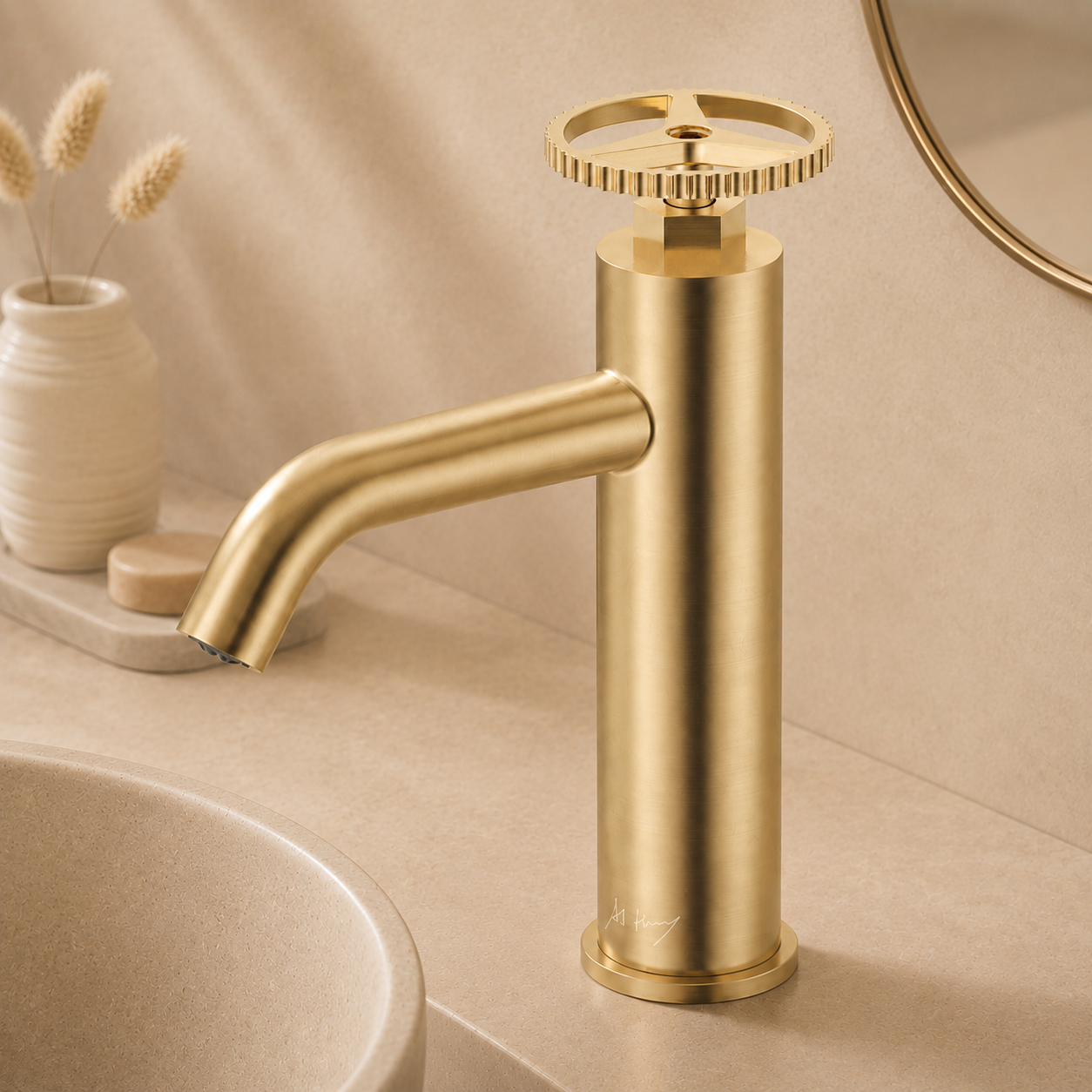 Unique Retro Wheel Handle Basin Faucet