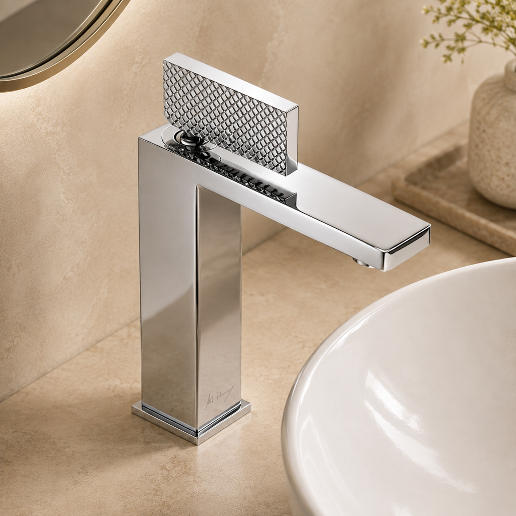 Minimalist Checkered Handle Square Basin Faucet