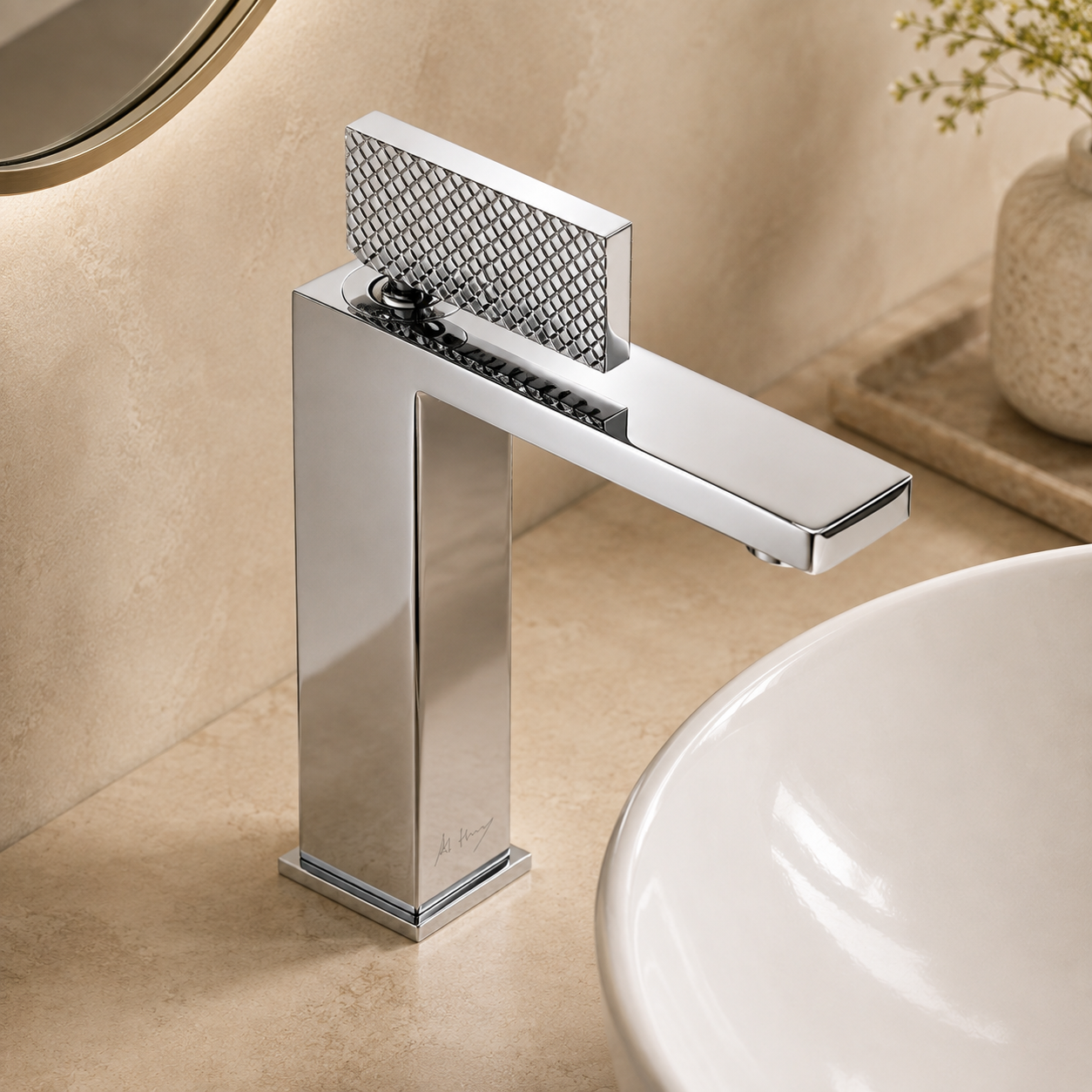 Minimalist Checkered Handle Square Basin Faucet