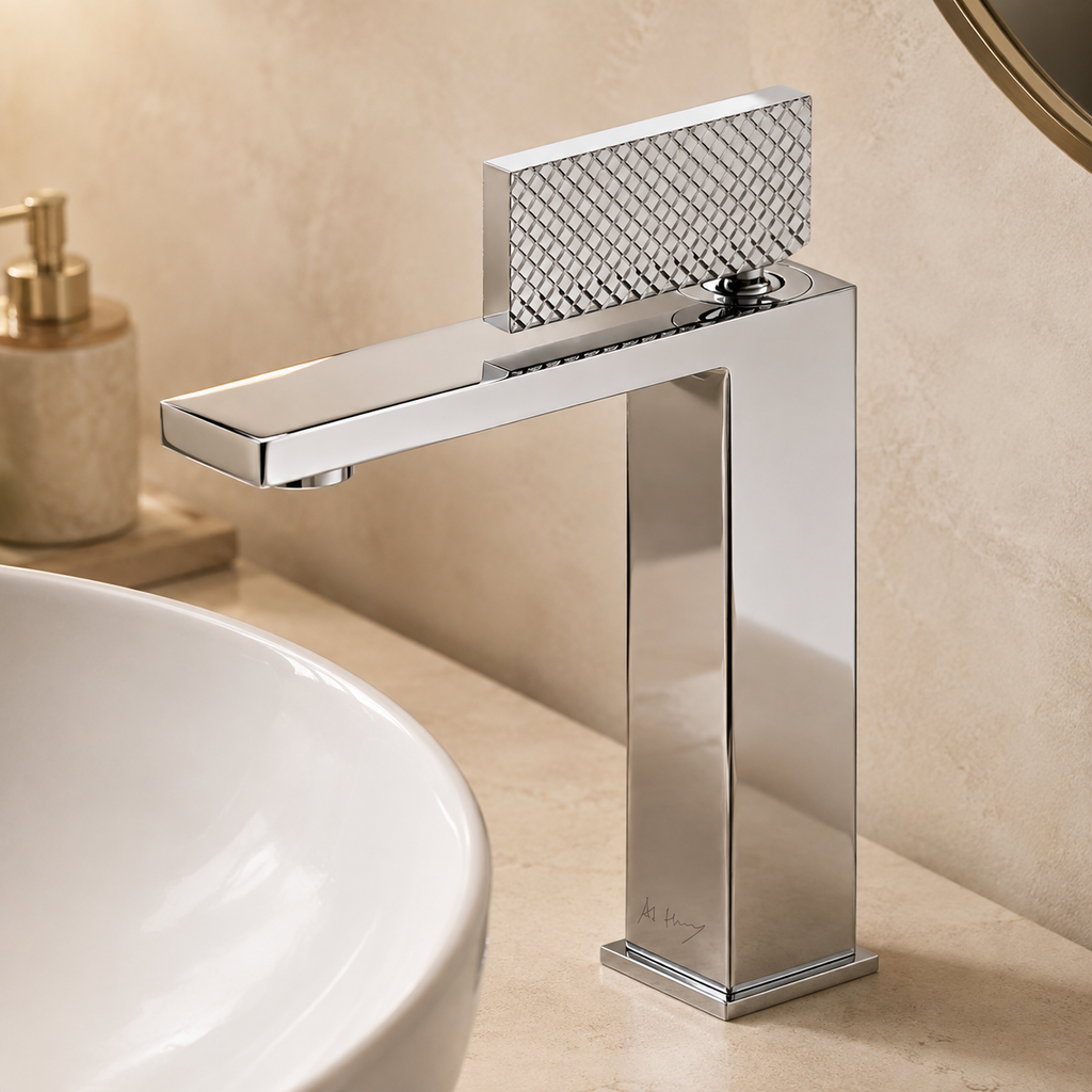 Minimalist Checkered Handle Square Basin Faucet