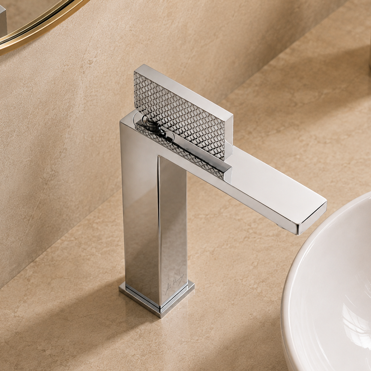 Minimalist Checkered Handle Square Basin Faucet