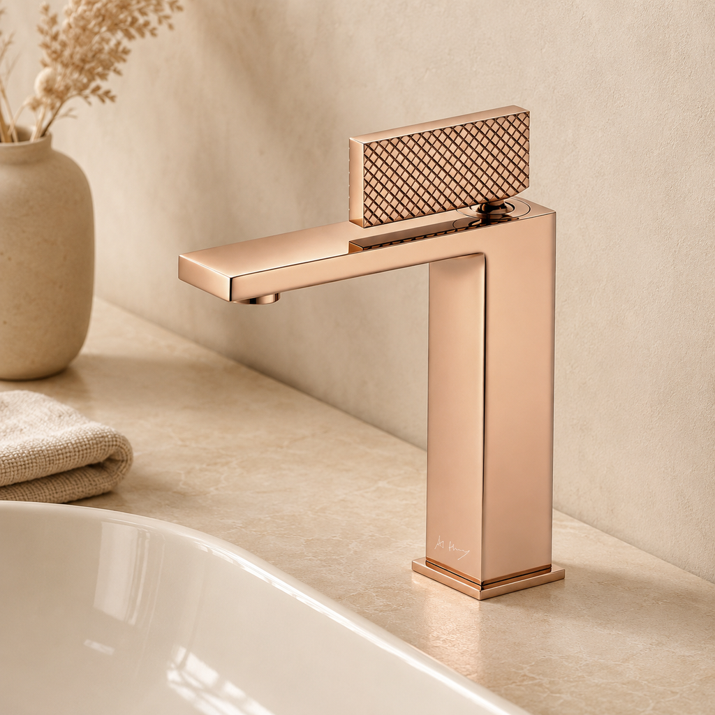 Minimalist Checkered Handle Square Basin Faucet