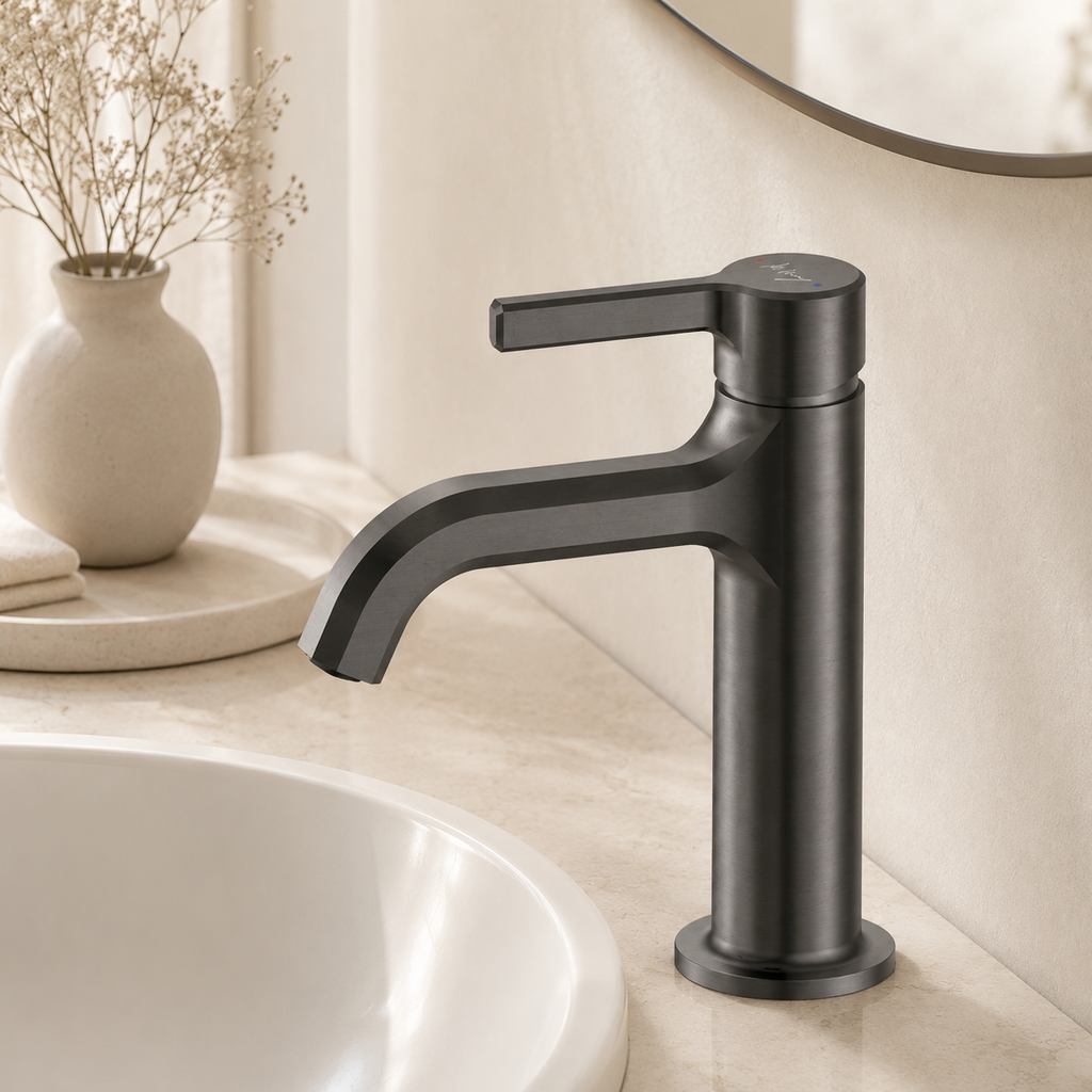 Simple Straight Handle Cylindrical Basin Faucet