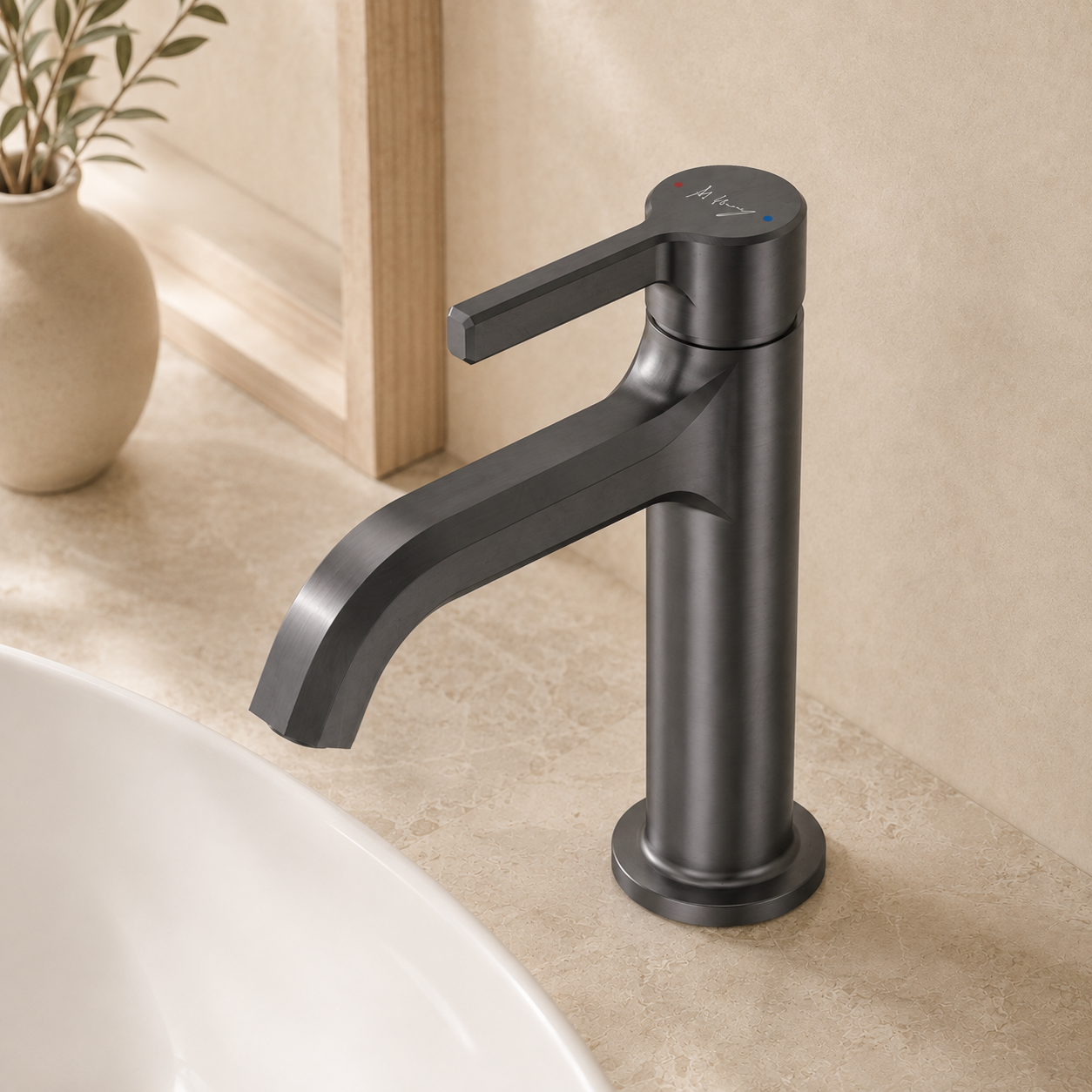 Simple Straight Handle Cylindrical Basin Faucet