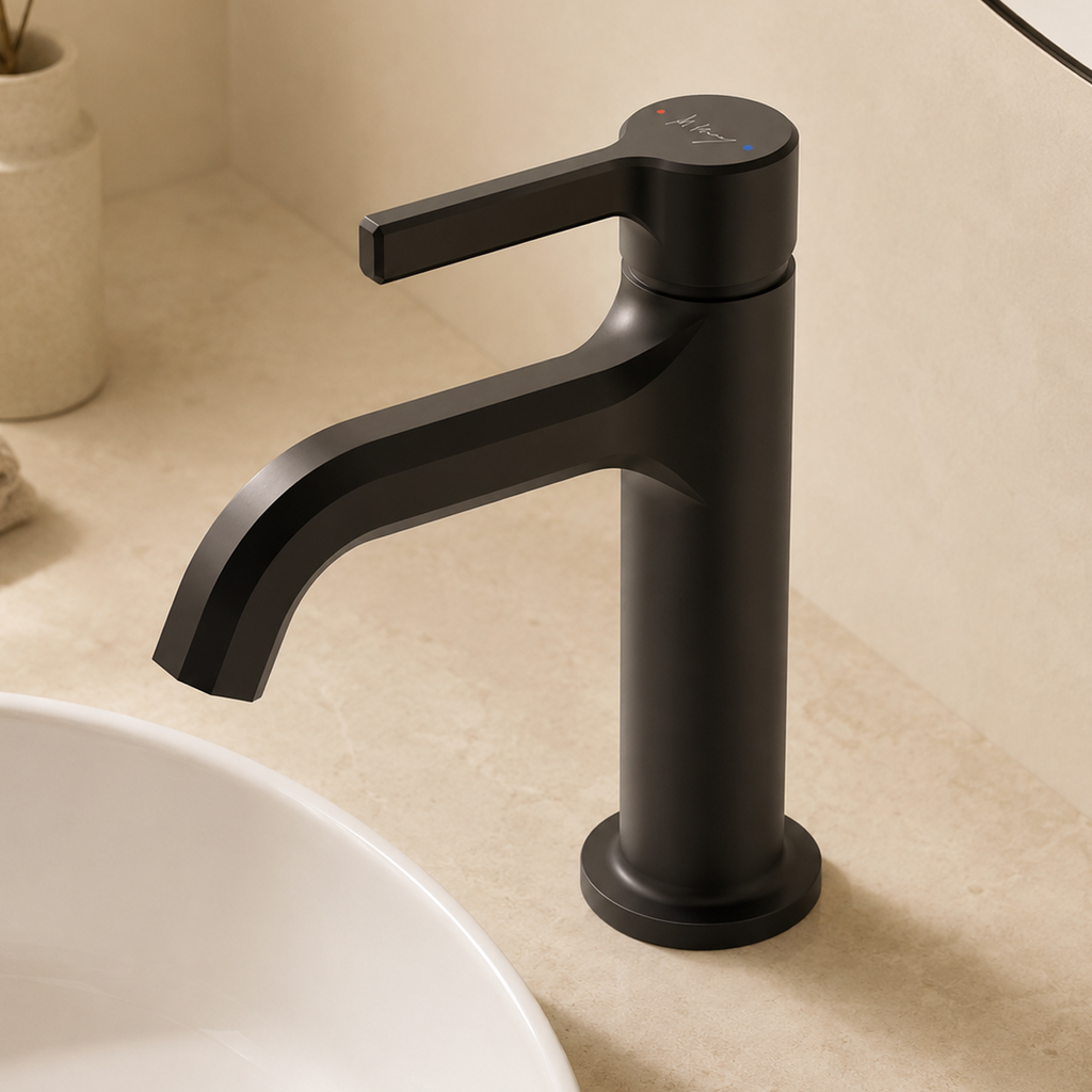 Simple Straight Handle Cylindrical Basin Faucet