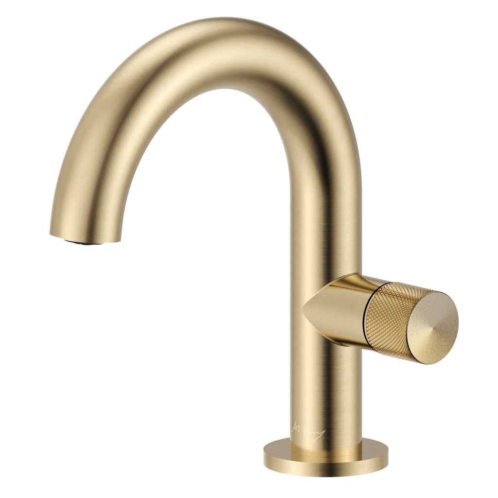 Large Curved Side-Opening Knurled Handle Basin Faucet