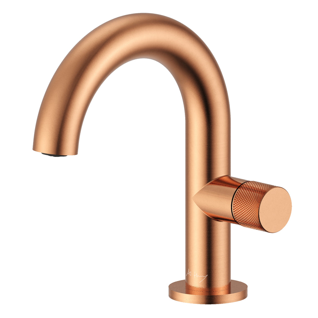 Large Curved Side-Opening Knurled Handle Basin Faucet