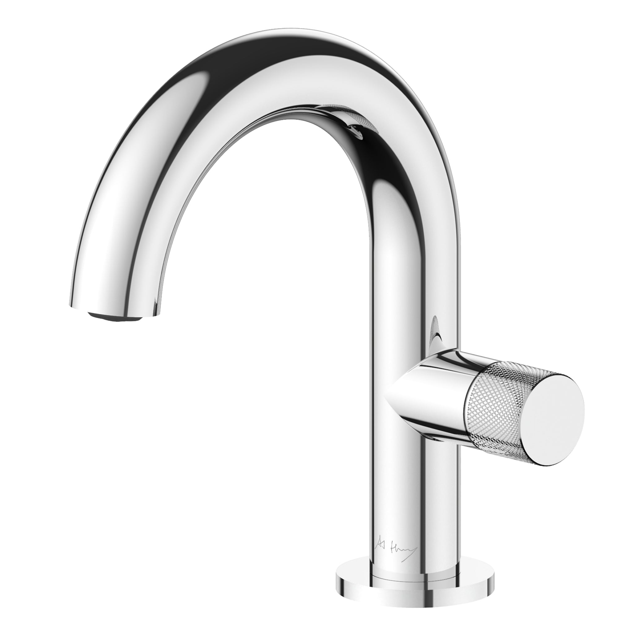 Large Curved Side-Opening Knurled Handle Basin Faucet