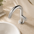 Large Curved Side-Opening Knurled Handle Basin Faucet