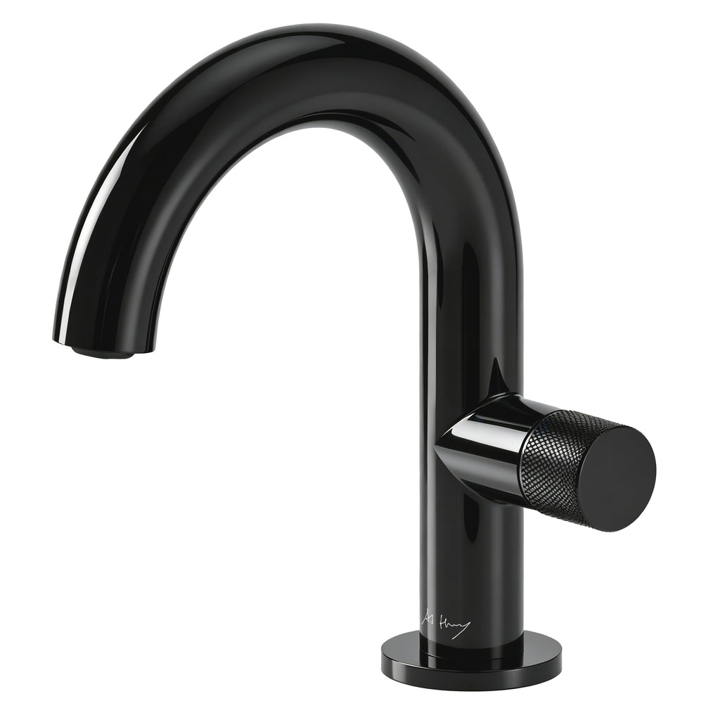 Large Curved Side-Opening Knurled Handle Basin Faucet