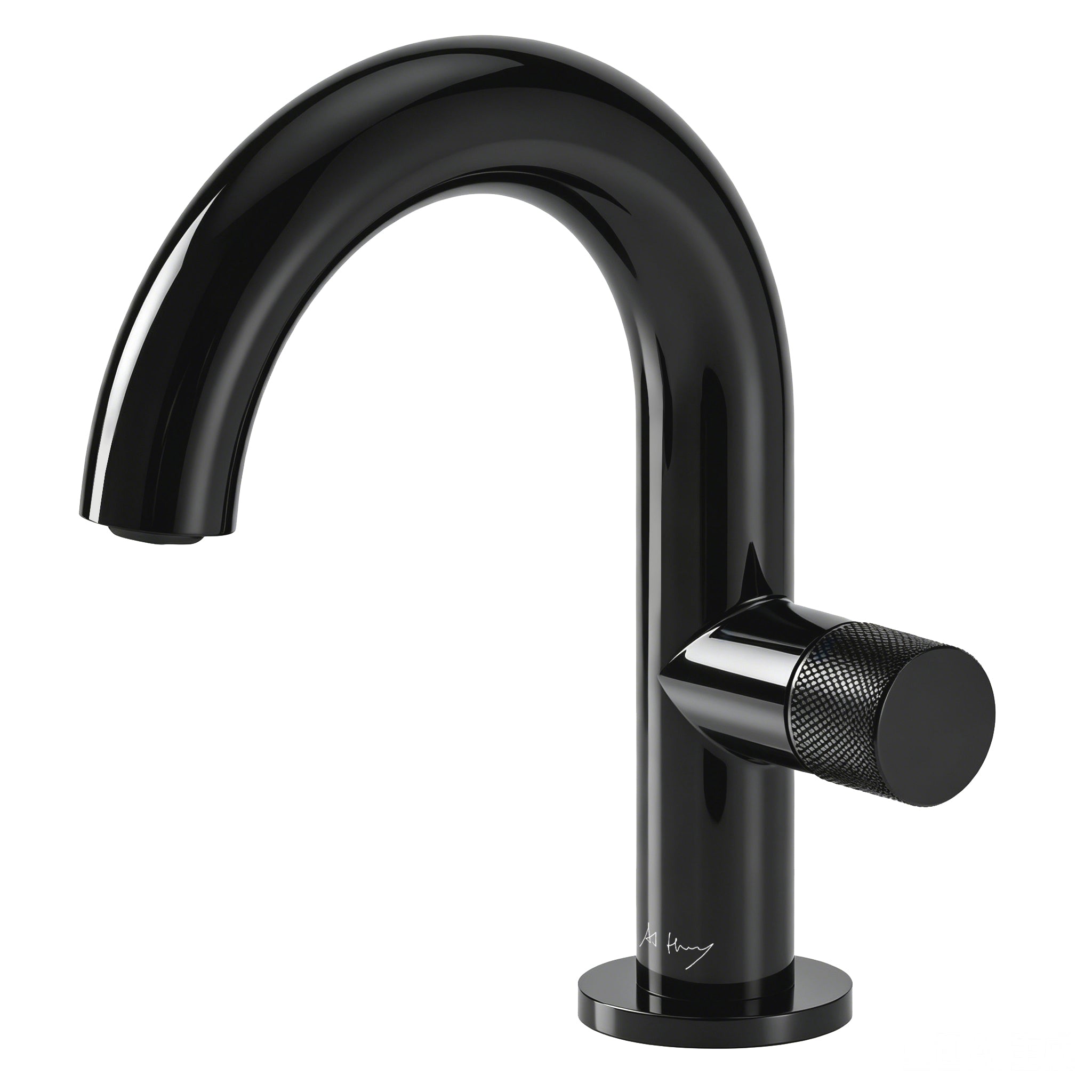 Large Curved Side-Opening Knurled Handle Basin Faucet