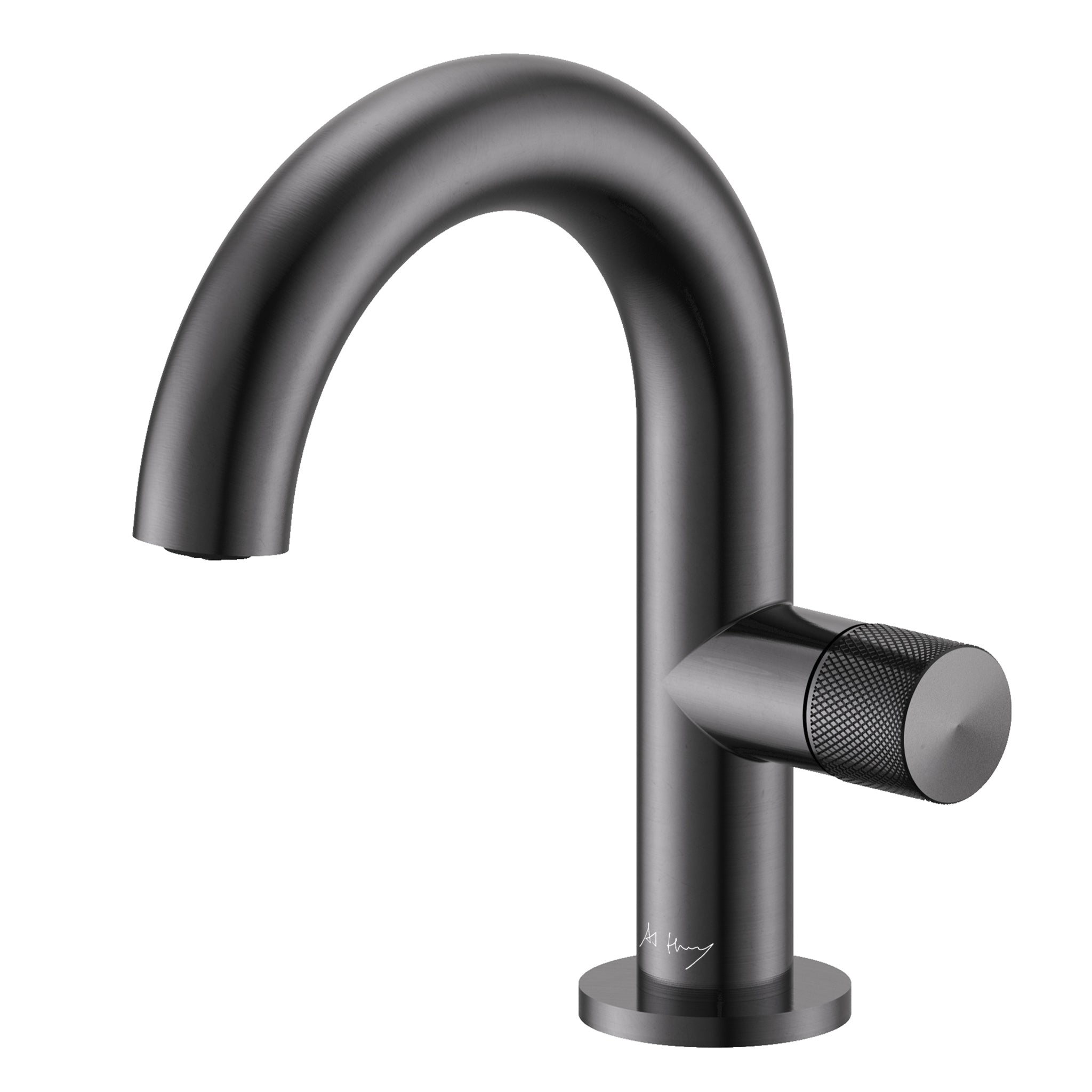 Large Curved Side-Opening Knurled Handle Basin Faucet
