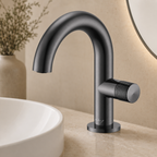 Large Curved Side-Opening Knurled Handle Basin Faucet