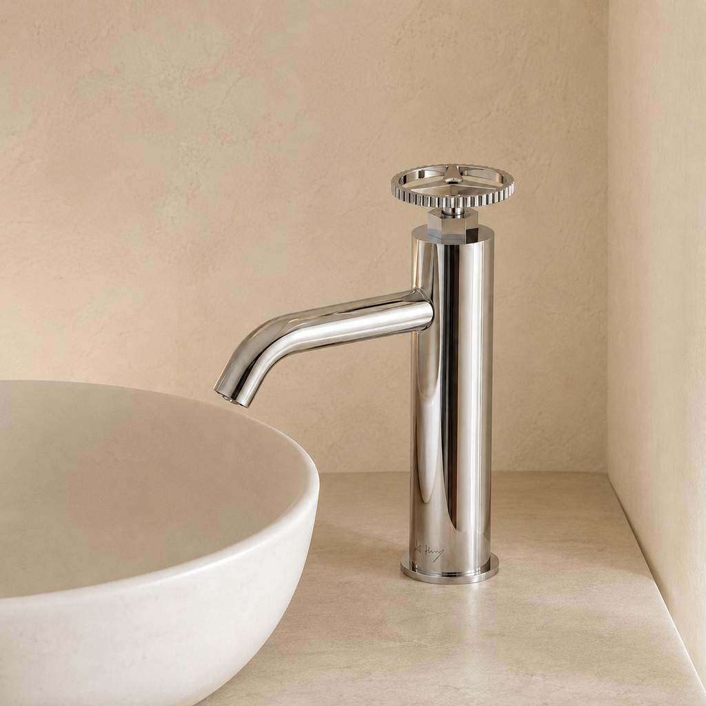Unique Retro Wheel Handle Basin Faucet