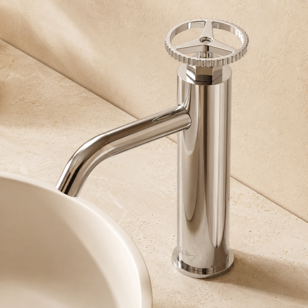 Unique Retro Wheel Handle Basin Faucet