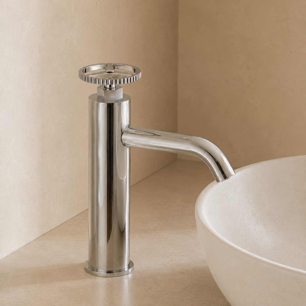 Unique Retro Wheel Handle Basin Faucet